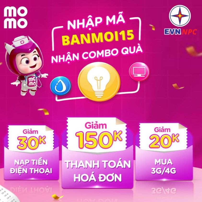 MoMo tặng bạn combo quà 200K cực đã khi thanh toán hóa đơn tiền Điện qua ứng dụng MoMo