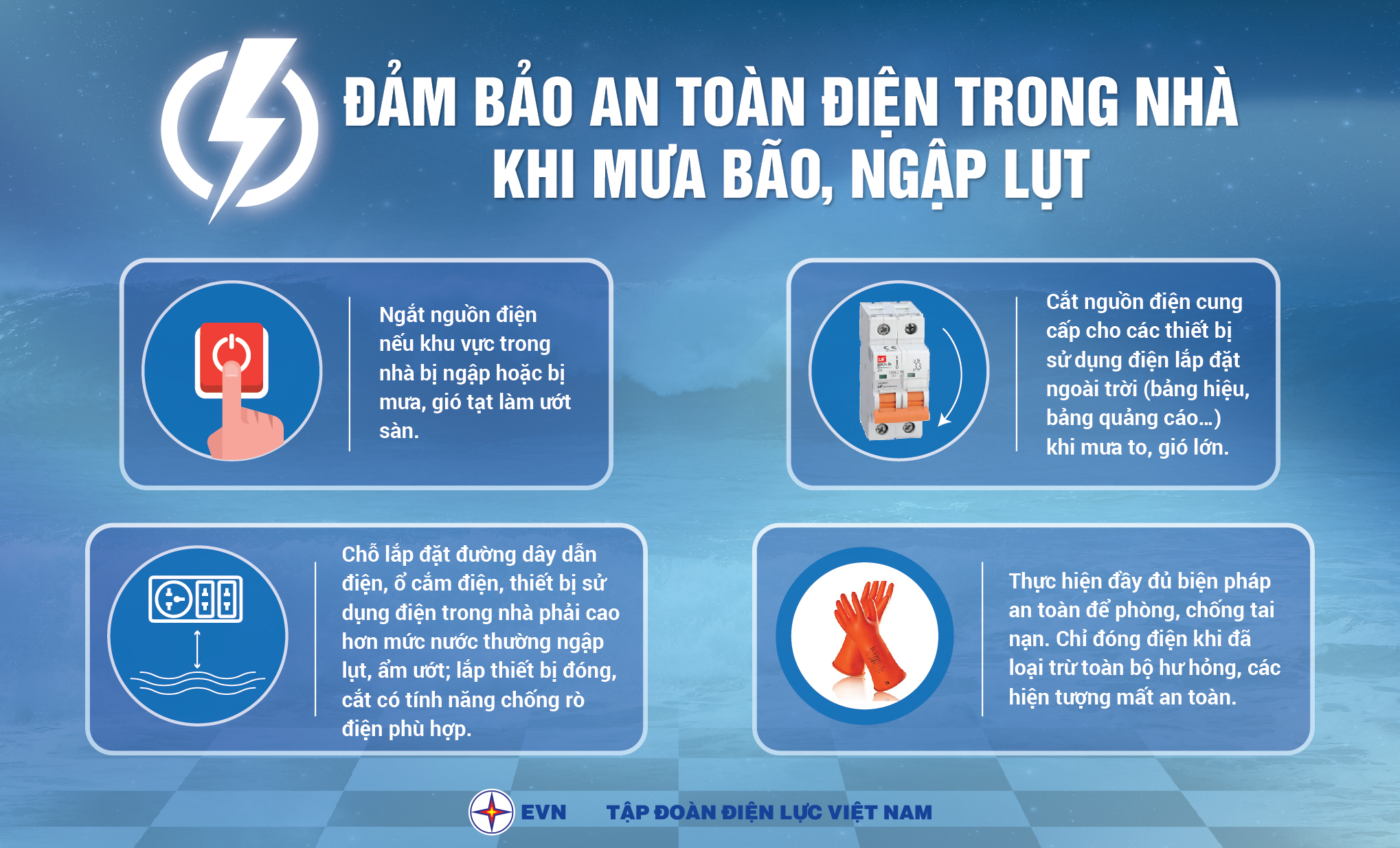 Chú ý đảm bảo an toàn điện khi có bão và mưa lũ, ngập lụt sau bão!
