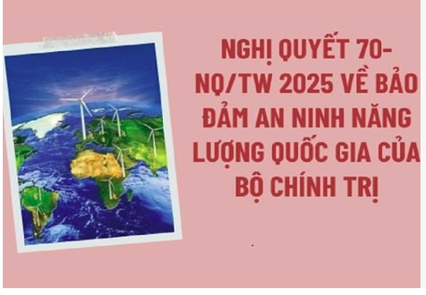 Nghị quyết số 70-NQ/TW, ngày 20/8/2025 của Bộ Chính trị về bảo đảm an ninh năng lượng quốc gia đến năm 2030, tầm nhìn đến năm 2045