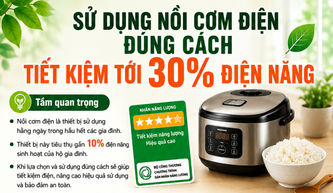 Sử dụng nồi cơm điện đúng cách, tiết kiệm tới 30% điện năng