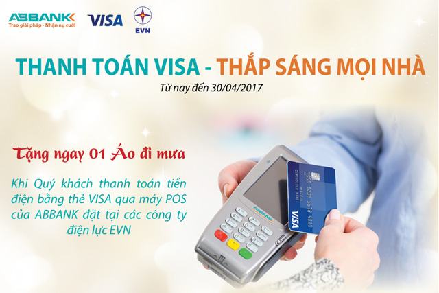 Nhận quà tặng khi thanh toán tiền điện bằng thẻ VISA tại máy POS ABBANK ở EVN