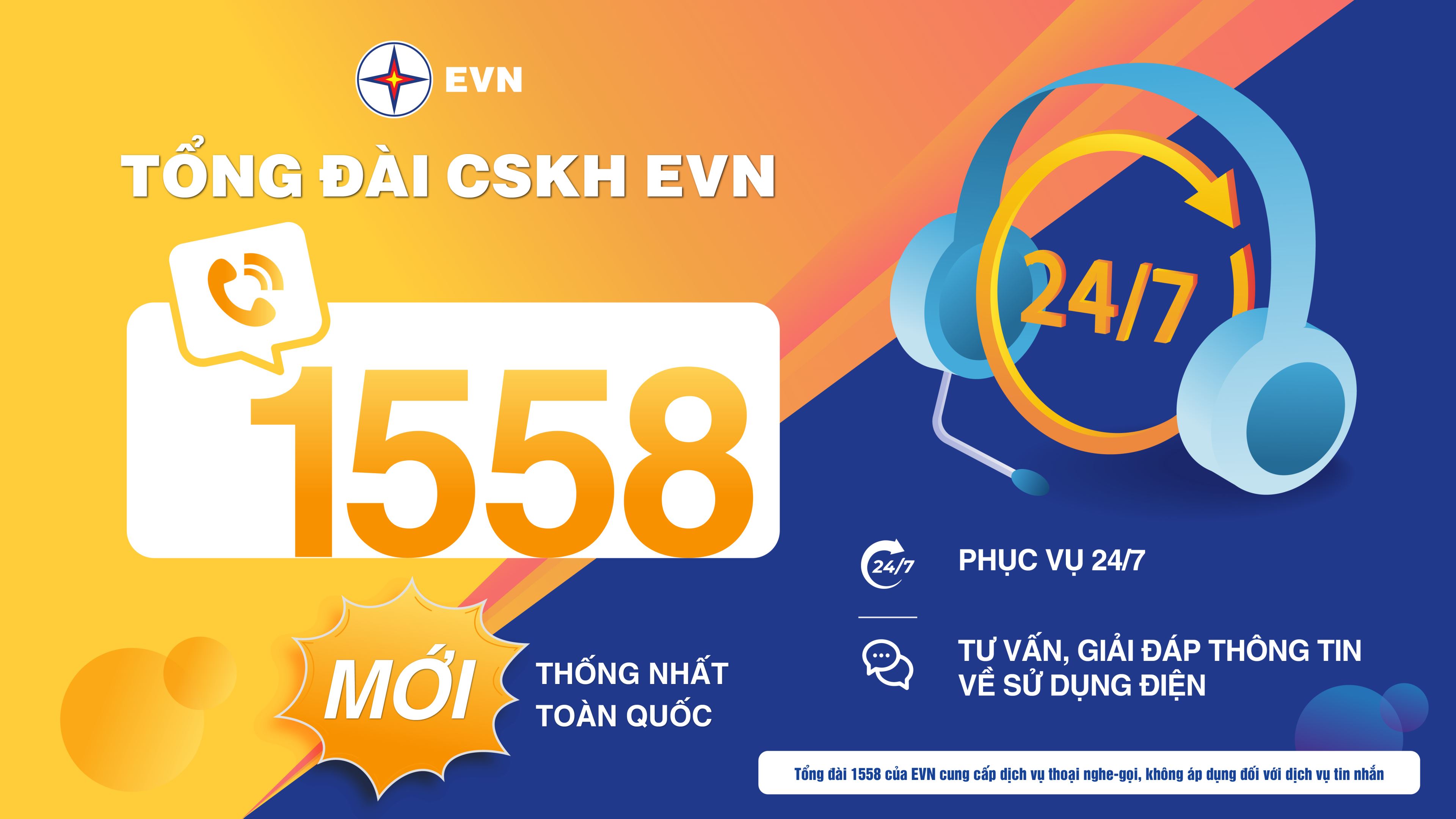 Chính thức đưa vào hoạt động số điện thoại tổng đài chăm sóc khách hàng EVN 1558 từ ngày 15/8/2026