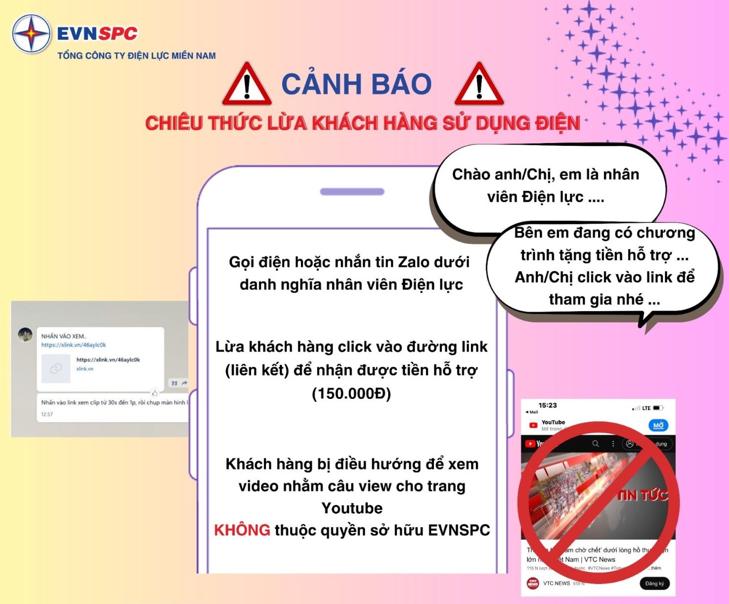 Cảnh báo mạo danh nhân viên điện lực lừa khách hàng chia sẻ đường link để nhận tiền