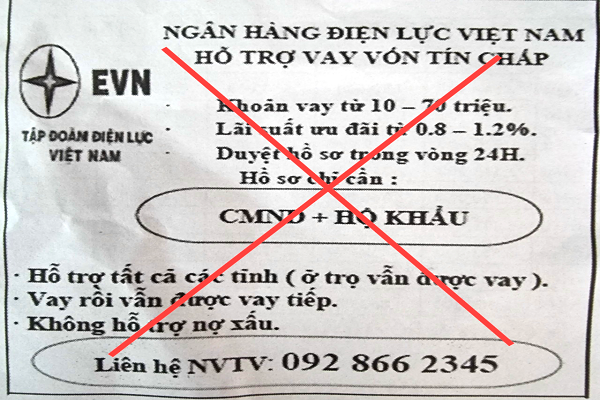 Về việc giả mạo thương hiệu EVN để quảng cho vay tín chấp