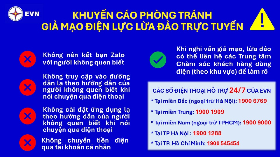 Khuyến cáo phòng tránh giả mạo điện lực lừa đảo trực tuyến