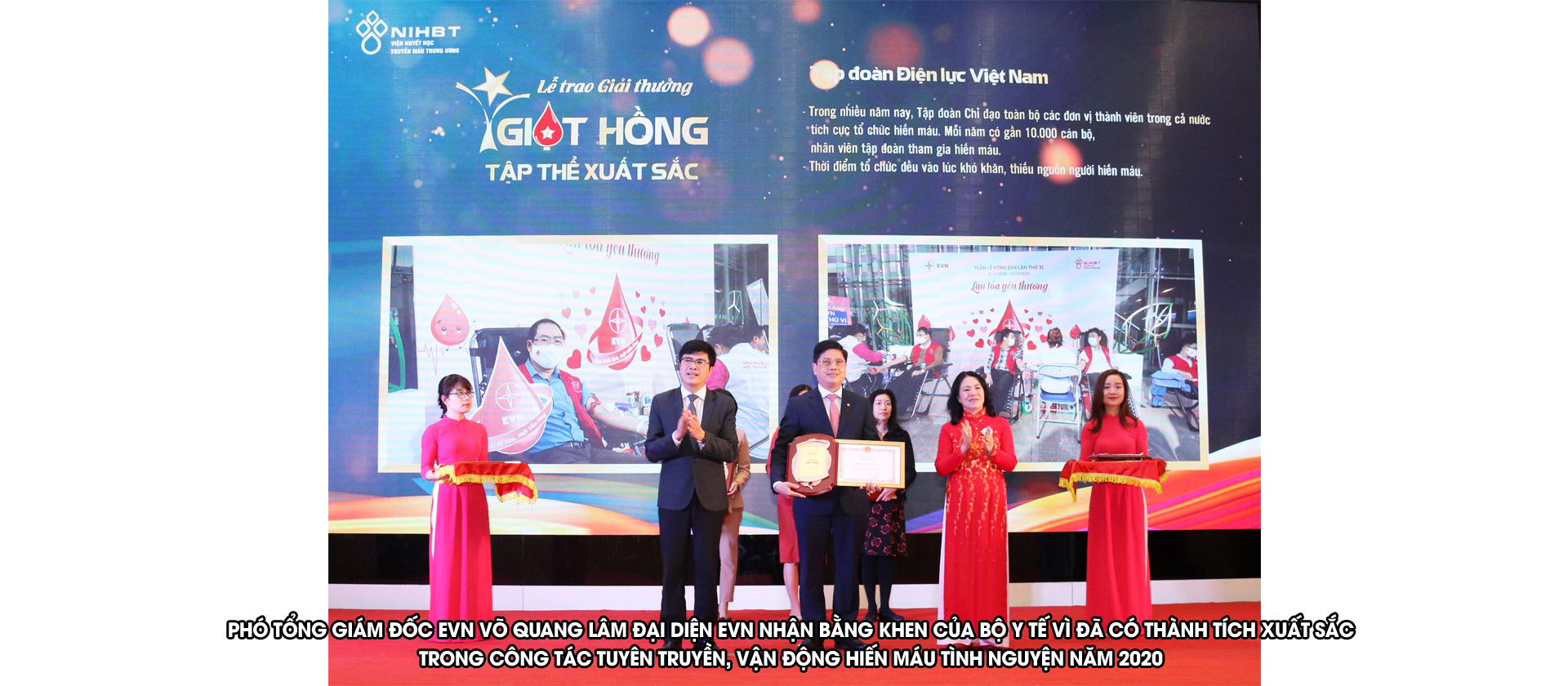 EVN được trao giải thưởng "giọt hồng" năm 2020 do đã có thành tích xuất sắc trong hoạt động hiến máu tình nguyện