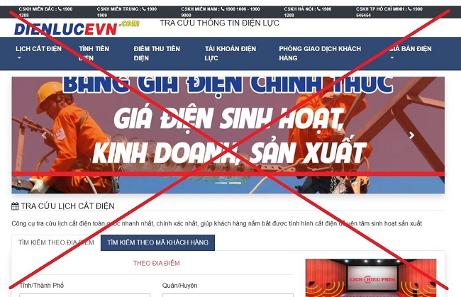 THÔNG TIN BÁO CHÍ XUẤT HIỆN TRANG WEB GIẢ MẠO THƯƠNG HIỆU EVN 
